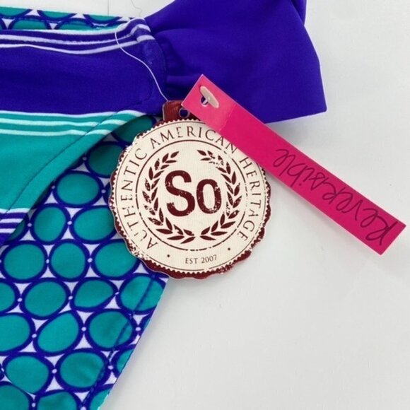 Reversible Swimsuit Bikini Bottoms Junior Sz M Blue Teal Striped Ruched SIdes - Picture 4 of 13